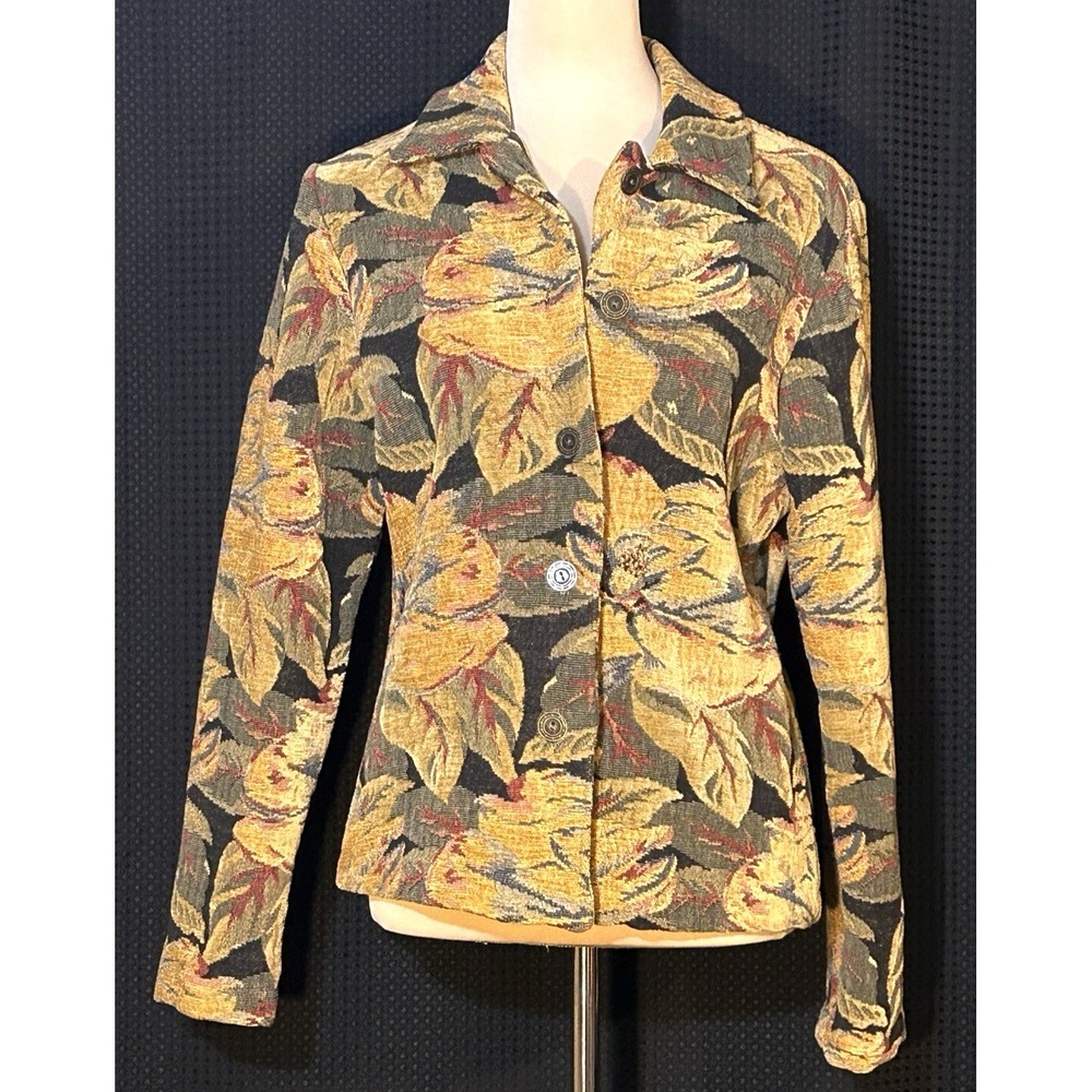 Vintage 1990s Boho Carol Anderson Collection Floral Tapestry Jacket Small